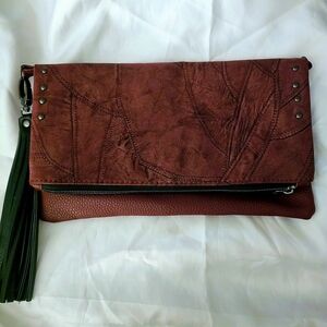 Wine Red Textured Leather Clutch / Cross Body Bag NWOT